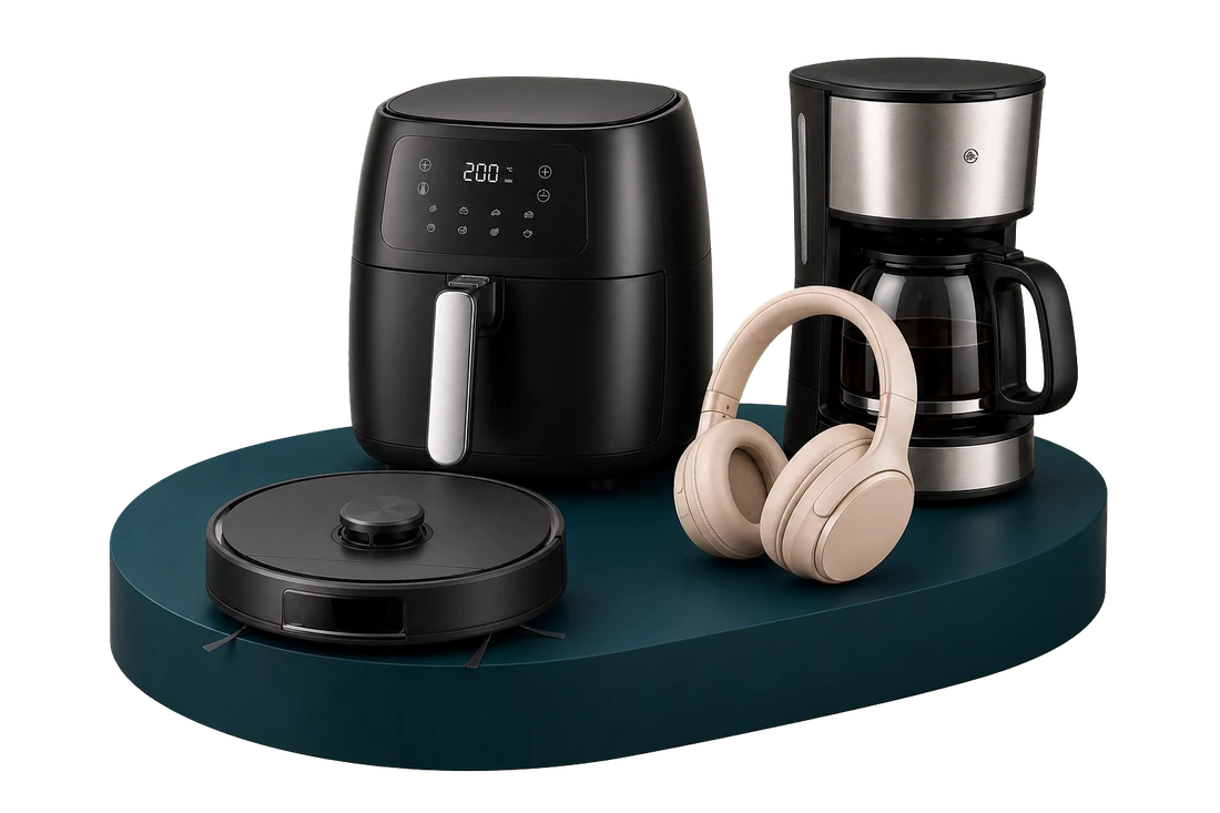Air fryer, cafeteira, fone bluetooth e robô aspirador em destaque